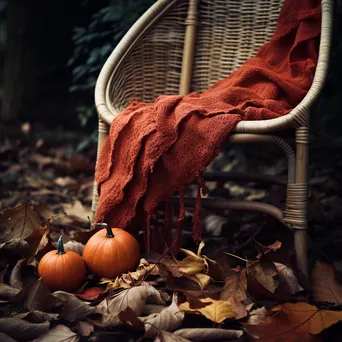 Rustic chair surrounded by colorful autumn leaves and a pumpkin - Image 2