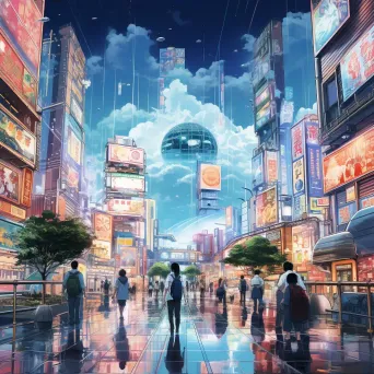 Futuristic, holographic cityscape basking in Neo-Tokyo aesthetics to illustrate the concept of Simulacra and Simulation - Image 4