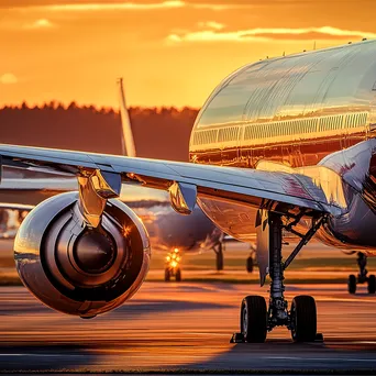 Airplanes parked on the tarmac during sunset - Image 2