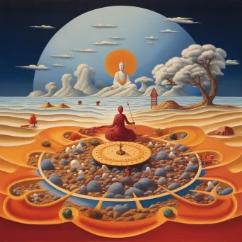 A sand mandala dispersing under the wind