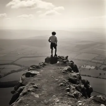 Person at mountaintop gazing at horizon after climb - Image 1