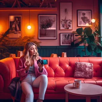 Influencer with DSLR camera in a trendy café - Image 3