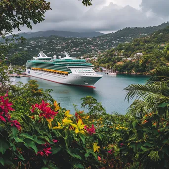 Luxury cruise ship at picturesque harbor. - Image 1