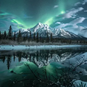 Aurora borealis over snowy mountain peak - Image 2