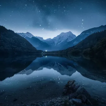 Moonlit mountain lake with reflection of stars - Image 2