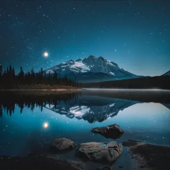 Moonlit mountain lake with reflection of stars - Image 3