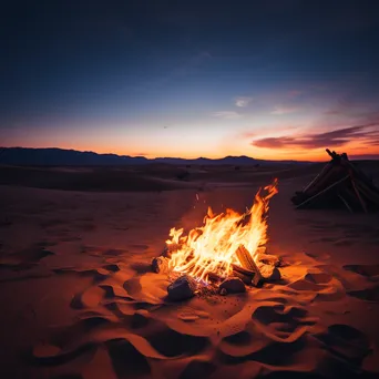 Campfire at Twilight Among Dunes