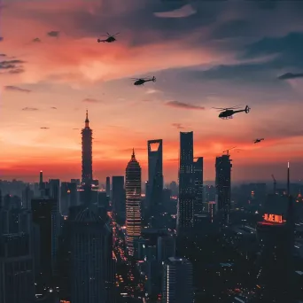 Urban Helicopter Sunset