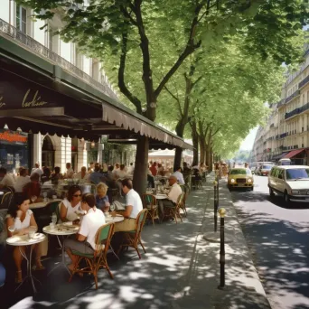 European city street with cafés and outdoor tables - Image 1