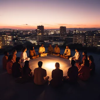 Group meditating on a rooftop terrace - Image 4