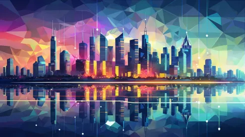 Geometric, low poly city skyline at dusk with twinkling lights - Image 3