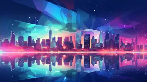 Geometric, low poly city skyline at dusk with twinkling lights - Image 4