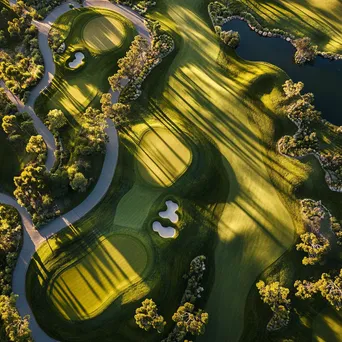 Aerial view of a luxury golf course showcasing lush greenery and water features - Image 1