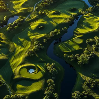 Aerial view of a luxury golf course showcasing lush greenery and water features - Image 2