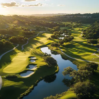 Aerial view of a luxury golf course showcasing lush greenery and water features - Image 3