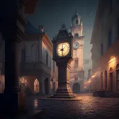 Clock tower with moving clock hands symbolizing passage of time - Image 1