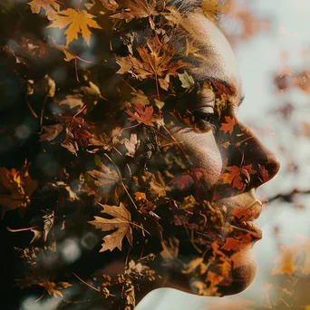 Double exposure of a woman with autumn leaves - Image 1