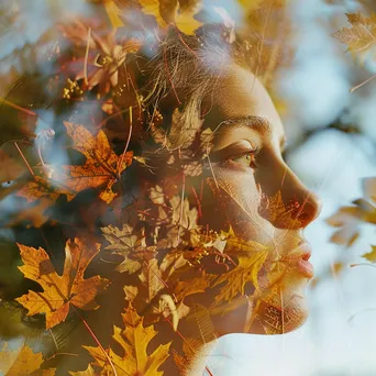 Double exposure of a woman with autumn leaves - Image 3