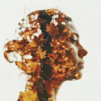 Double exposure of a woman with autumn leaves - Image 4