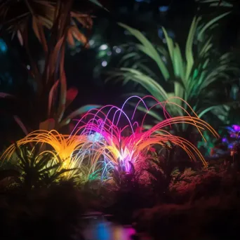 Indoor botanical garden light painting with flora illuminated by colorful lights - Image 1