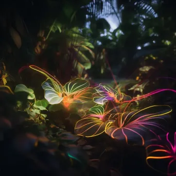 Indoor botanical garden light painting with flora illuminated by colorful lights - Image 4