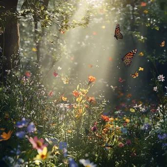 Delicate butterflies fluttering around colorful wildflowers in the forest understory. - Image 4