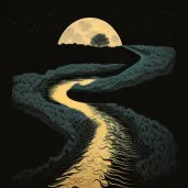 Moonlight reflecting on dark meandering river creating a serene view - Image 1