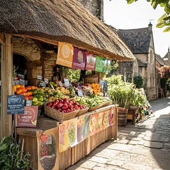 Thatched-roof market stall at a farmer