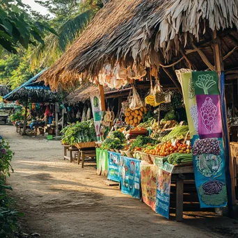 Thatched-roof market stall at a farmer