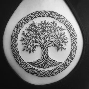 Intricate Celtic tree of life tattoo within a circular frame - Image 1