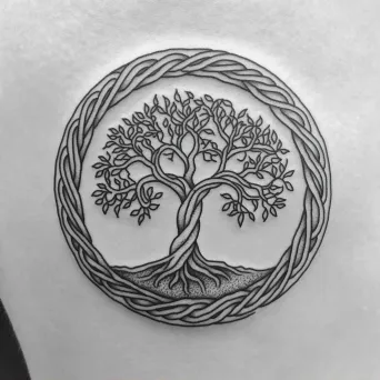 Intricate Celtic tree of life tattoo within a circular frame - Image 2