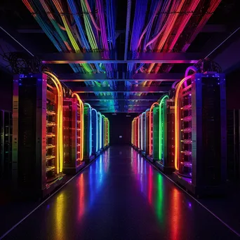 Aerial view of a cloud storage facility with fiber optic cables and organized racks. - Image 3