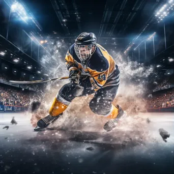 Ice hockey player scoring a goal in an intense sports action moment. - Image 1