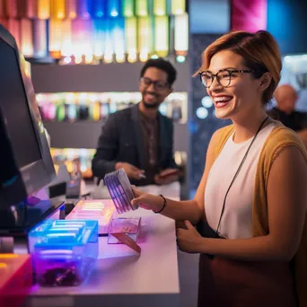 Cashier assisting a customer during a payment transaction in a retail store. - Image 2