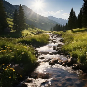 Alpine stream bordered by wildflowers - Image 2