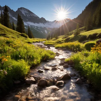 Alpine stream bordered by wildflowers - Image 4