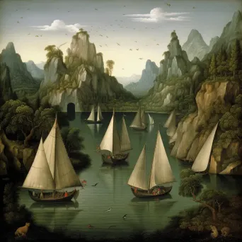 Sailboats in serene lake surrounded by mountains - Image 4