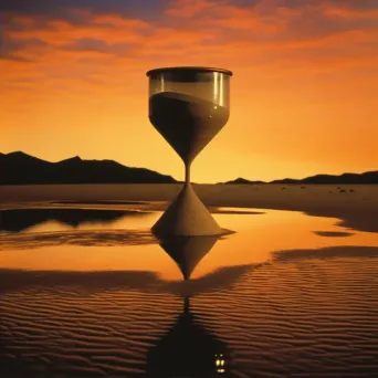 Artistic representation of an hourglass with sand flowing upwards against a surreal sunset - Image 2