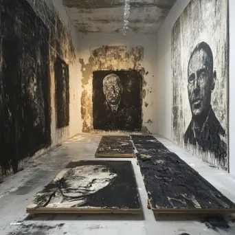 Mixed media representation of decayed portraits within a forgotten gallery - Image 1