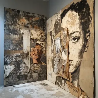 Mixed media representation of decayed portraits within a forgotten gallery - Image 2