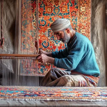 Artisan weaving a colorful Persian carpet on a traditional loom. - Image 3