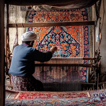 Artisan weaving a colorful Persian carpet on a traditional loom. - Image 4