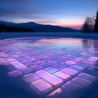 Light installation onto a frozen lake showcasing shifting colors and patterns mapping the topography - Image 2