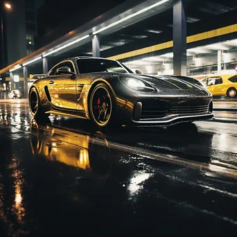 Sports car speeding on a rainy highway - Image 1