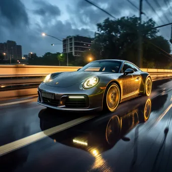 Sports car speeding on a rainy highway - Image 2