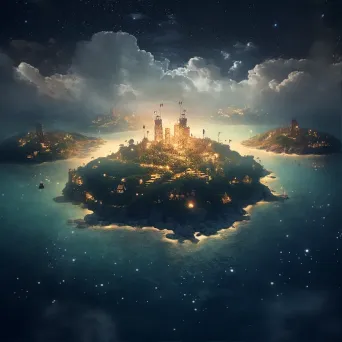 Ethereal floating islands with glowing symbols in a dreamlike sky - Image 1