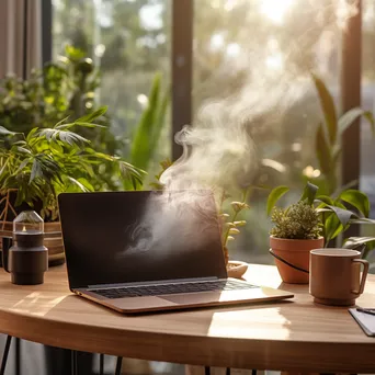 Inviting desk setup with laptop and plants - Image 2