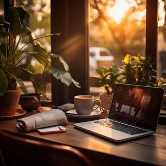 Inviting desk setup with laptop and plants - Image 4