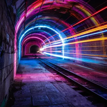 Abandoned Subway Tunnel with Vivid Light Trails