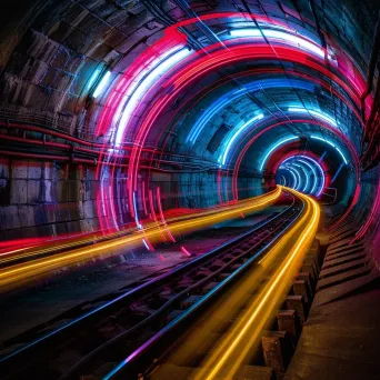 Vivid light trails in abandoned subway tunnel with streaks of colors - Image 3